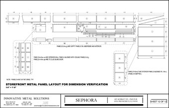 Metal panel layout drawing used for field verification